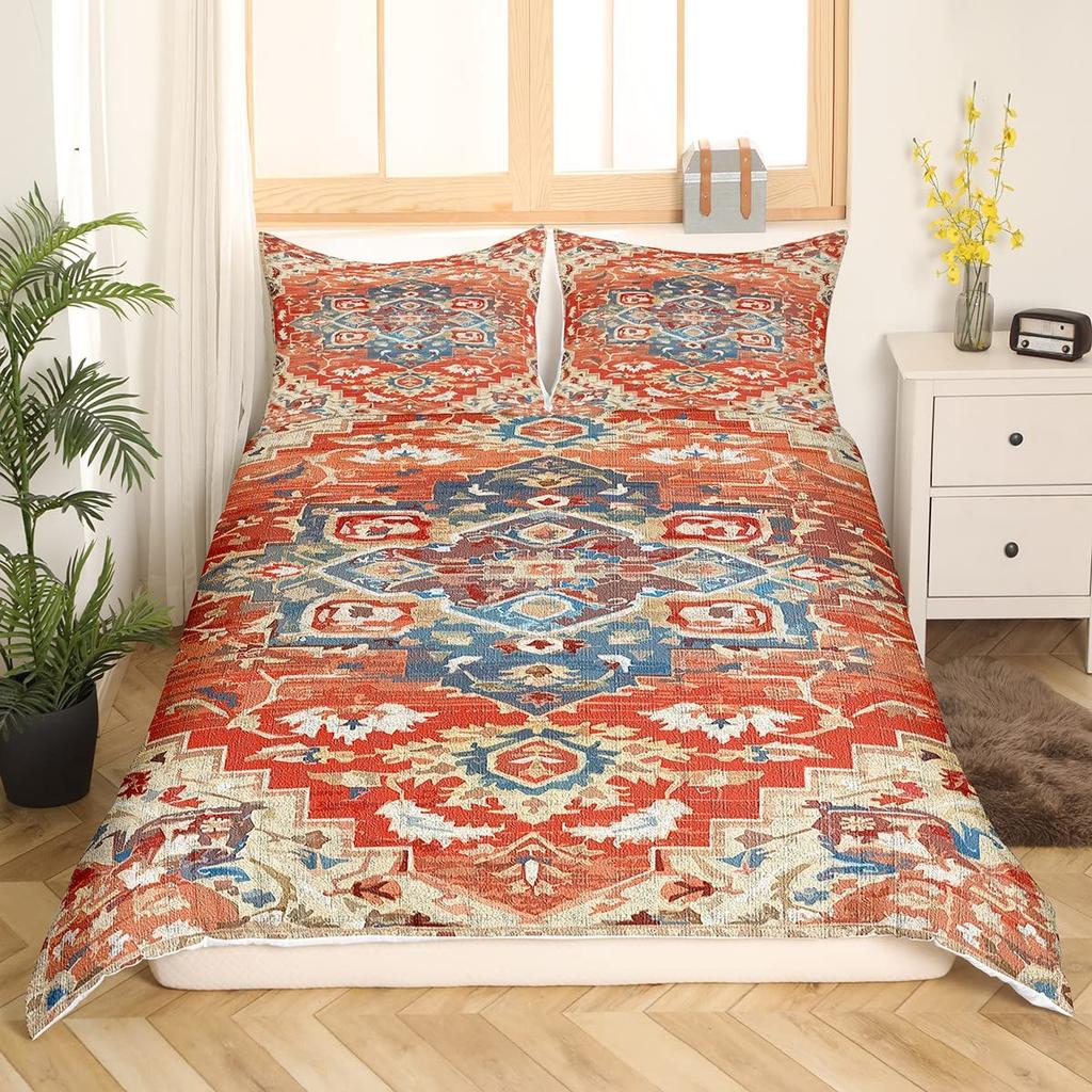 Ethnic Bright Floral Duvet Cover Queen King Size Boho Botanical Bedding Set Geometric Abstract Quilt Cover Bedroom Decor 3 Pcs