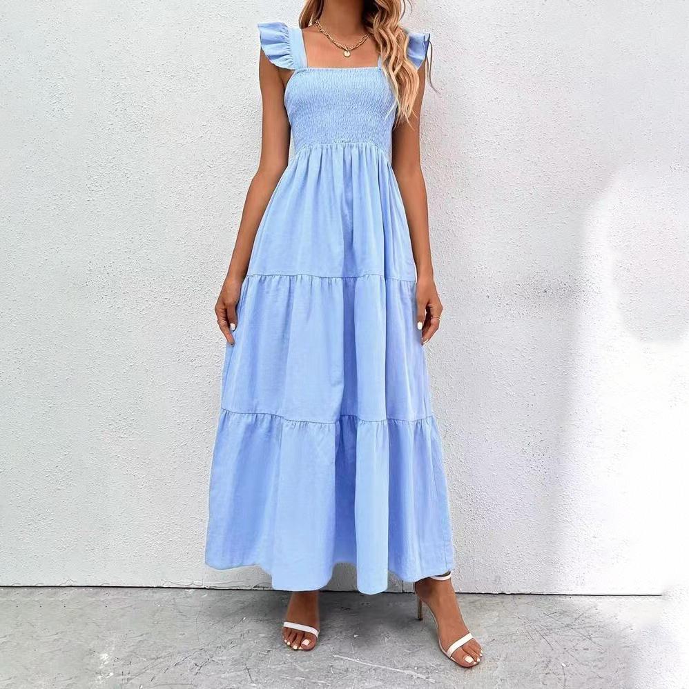 Женское осенне-зимнее однотонное платье без рукавов с квадратным вырезом, повседневное платье трапециевидной формы до щиколотки с высокой талией