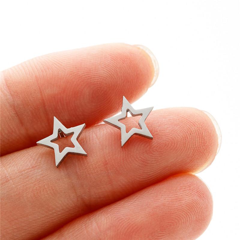 Small Stainless Steel Earrings Geometric Women Men Minimalist Round Heart Moon Star Ear Studs Triangle Pendientes Gift