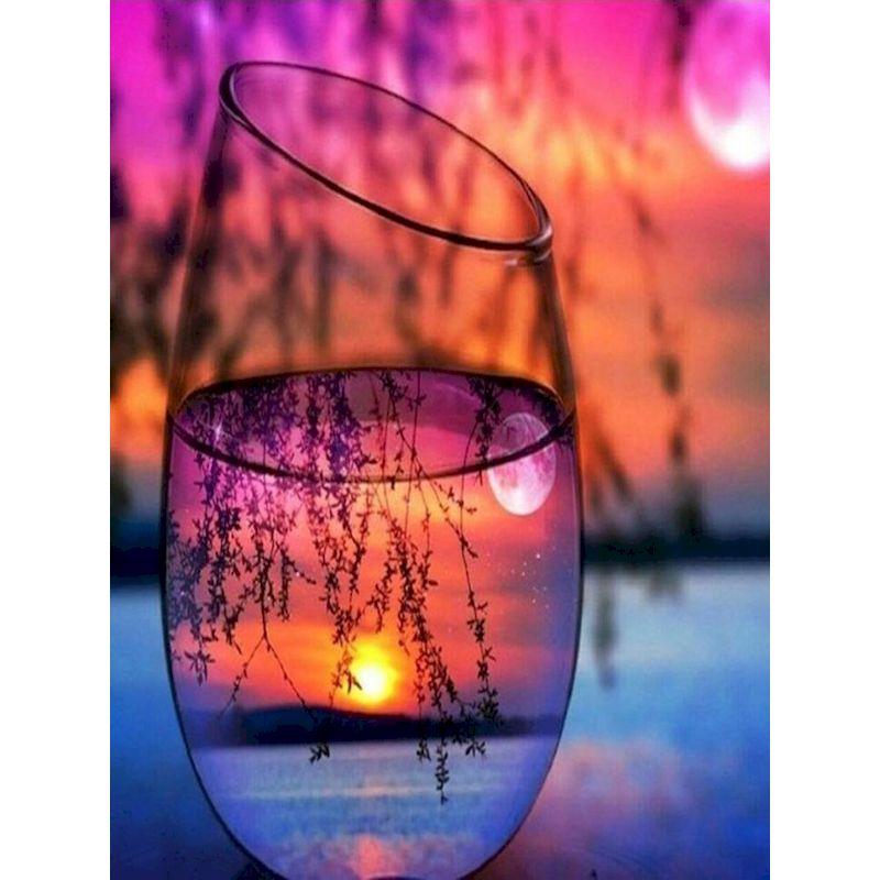 Diy Diamond Painting Glass Bottle Landscape Round Diamond Full Drills Cross Stitch Kits Mosaic Embroidery