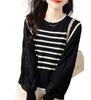 Knit Cut and Long Elegant and Border Puff Loose Cute for Perfect for and Casual Lightweight Pullover Blouse with Round Neck and Balloon Sleeves