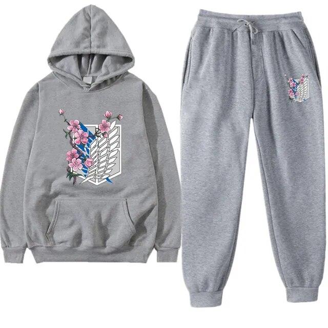 Anime Attack On Titan Levi Green Winter Tracksuit 2 Piece Set Hoodies Pants Sportwear Suit Hooded Sweatshirt Tracksuit Woman