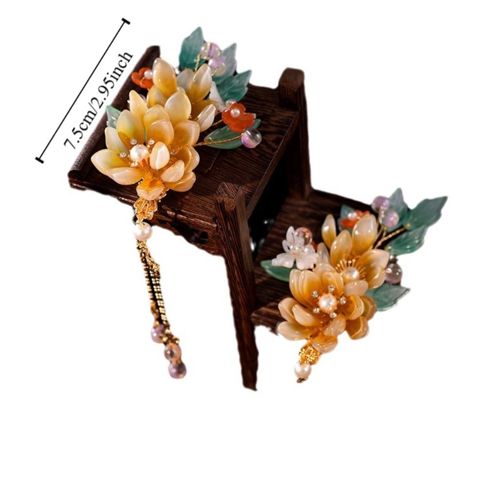 Tassel Floral Hair Stick Pearl Flower Hair Comb Elegant Tang Dynasty Hairpin Jewelry
