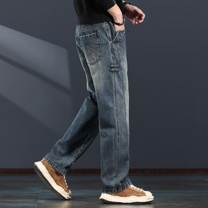 Джинсы мужские Jie Lei Nuo в американском ретро стиле, свободного кроя, с прямыми штанинами