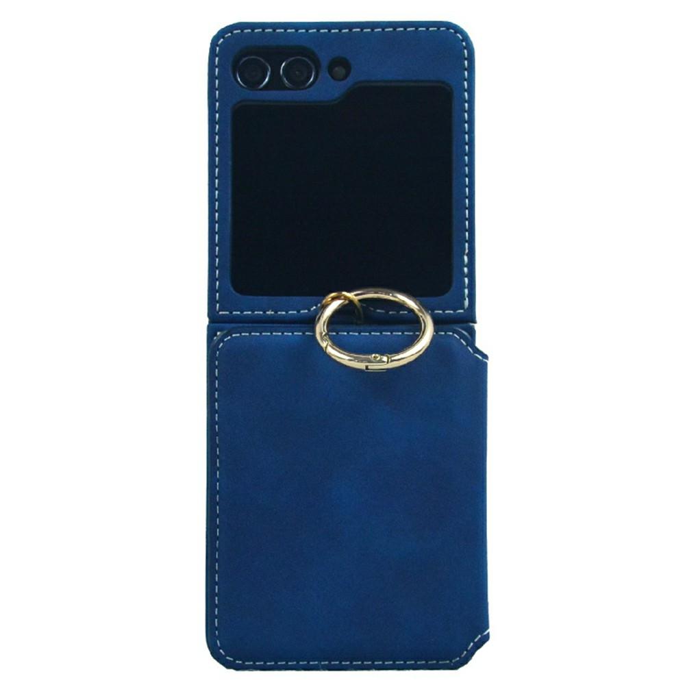 For Samsung Galaxy Z Flip7 5G Case Card Holder Ring Holder Kickstand PU+PC Phone Cover with Chain