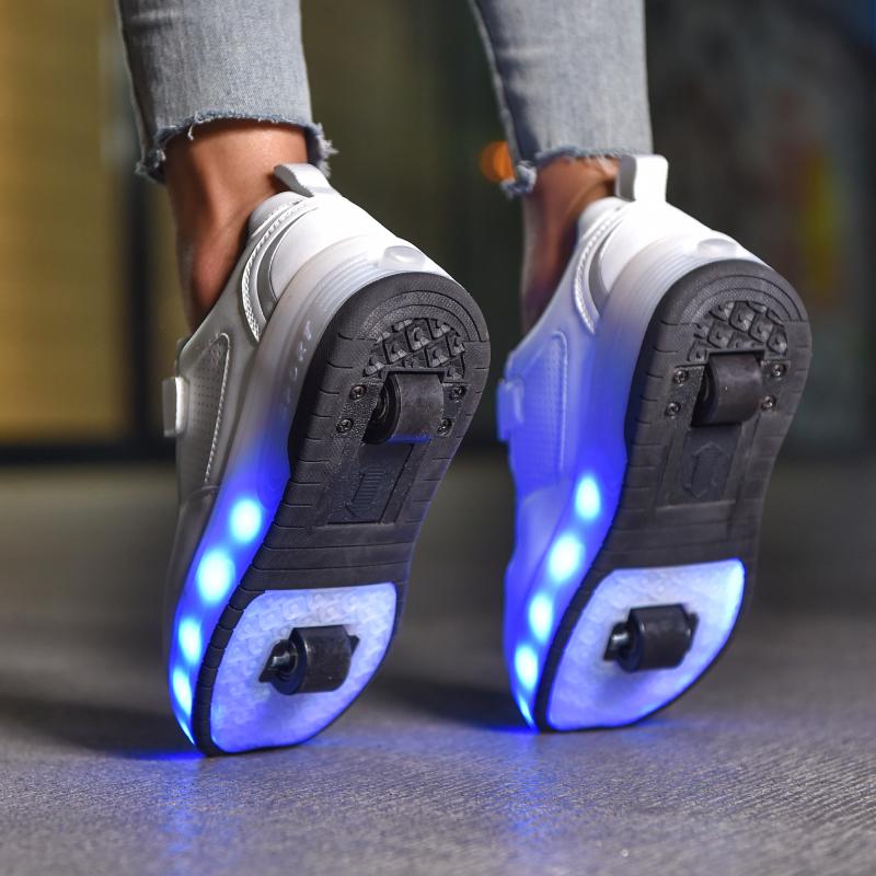 Детские светящиеся кроссовки, которые можно разобрать, двухколесный светильник с подзарядкой, легкая спортивная обувь на колесиках