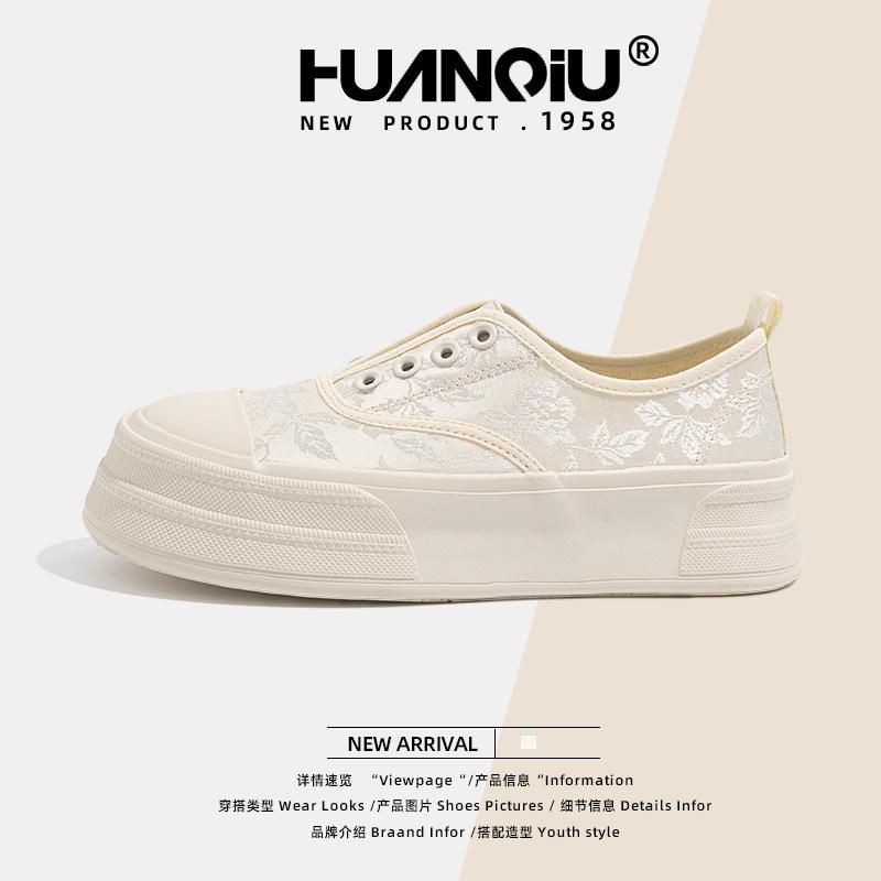 Global National Style Canvas Shoes Women's 2025 Summer One-pedal Shoes Versatile Casual Breathable Little White Shoes ZHQ-HQ071