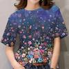 Женская футболка с круглым вырезом и короткими рукавами, летняя футболка с 3D-цветочным принтом, свободный и универсальный женский повседневный топ