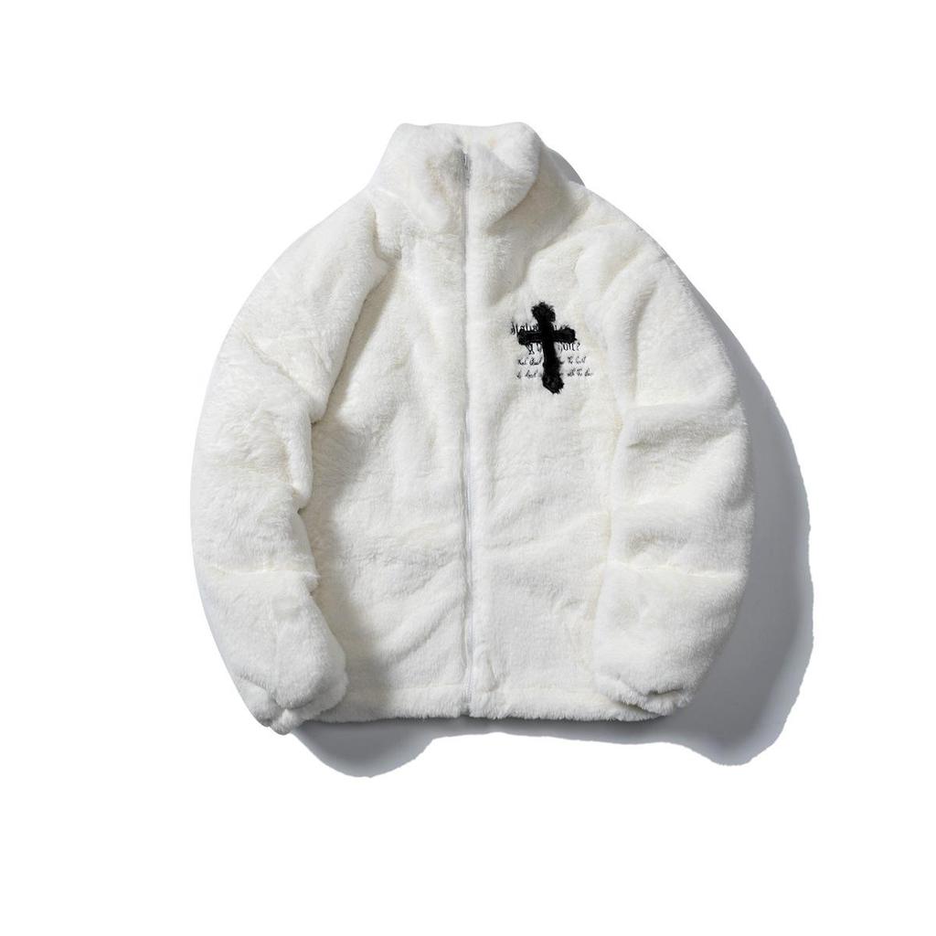 Пальто унисекс из шерсти ягненка с воротником-стойкой, осенне-зимнее, свободного кроя, утолщенный хлопок, однотонное