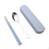 2-Piece Chopsticks and Spoon Combination Set with Case, 18cm Stainless Steel, Portable Cutlery Set for Kids and Adults, Perfect for Lunch Boxes, Blue