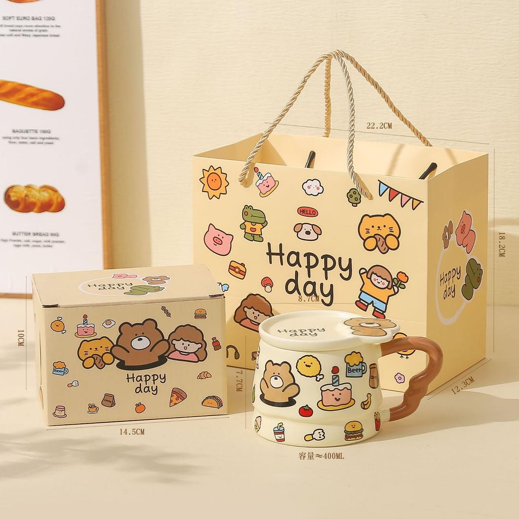 Детская забавная, милая керамическая кружка с крышкой, граффити, подарок на день рождения, для питьевой воды дома, ценная чашка для воды, сувенирный подарок для девочки