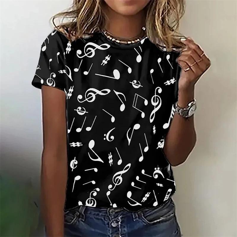 Новая модная музыкальная футболка для женской футболки с круглым вырезом, повседневная классическая футболка с принтом нот, 3D цифровая печать, забавная футболка 2870