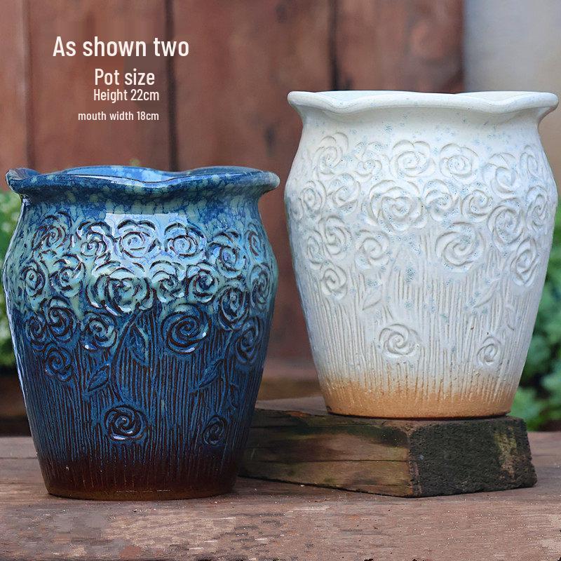 Large Handmade Coarse Pottery Plant Pot: Ceramic Orchid & Succulent Planter, Bougainvillea Zisha Jar.