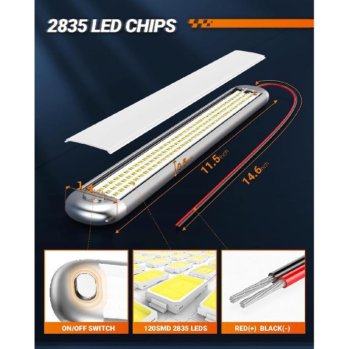 SEALIGHT 12V LED Interior Light Bar | 1500LM 8W 12v LED Light Strip 6200K White with ON/Off Switch | Camper Lights Fixture for Truck Van RV Trailer
