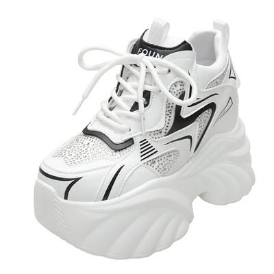 Модные 10-сантиметровые каблуки, массивные кроссовки, весенне-осенняя женская обувь из толстой кожи, удобная повседневная кожаная обувь, модная блестящая кожаная обувь