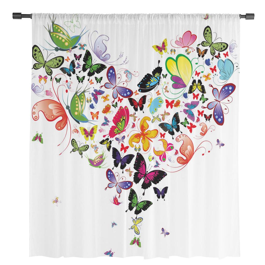 Красочные белые шифоновые прозрачные шторы в форме сердца в форме бабочки для гостиной, спальни, украшения, оконные вуали, тюлевые занавески