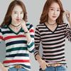 Long Sleeved T-shirt Women's Spring and Autumn Striped T-shirt Bottom Shirt V-neck Top