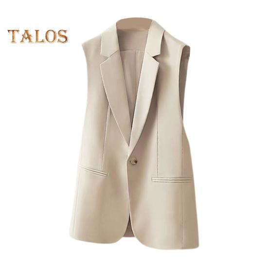Женский костюм, жилет, застежка на одну пуговицу, кардиган без рукавов с v-образным вырезом и лацканами, средней длины, однотонное деловое деловое пальто для поездок на работу