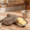 Butter Keeper for Countertop Ceramic Dish with Lid And Wooden Knife, Kitchen Server Tray, Container Fridge Storage & Table Serving Counter