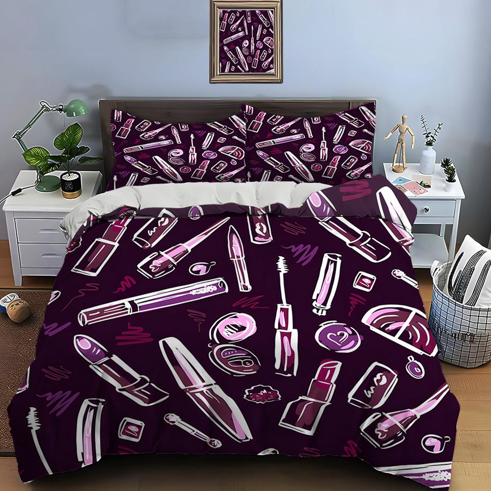 Модный комплект постельного белья с принтом макияжа, 3 предмета, пододеяльник 1, наволочки 2, комплект постельного белья для взрослых и детей, роскошные подарки для девочек