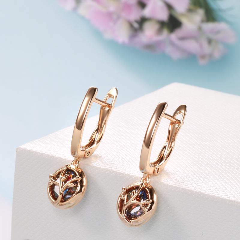 Круглые серьги-капли Kinel с цветным цирконием золотого цвета для женщин