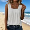Женский квадратный вырез плиссированный топ без рукавов повседневная блузка свободного кроя легкий пуловер для повседневной носки