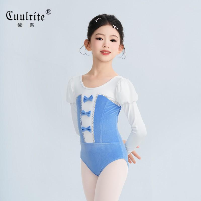 Girls Long Sleeve Dance Leotard Bowknot Practice Wear Kids Winter