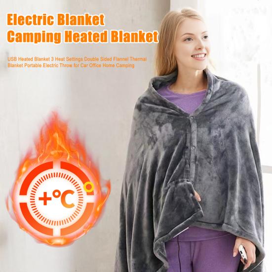 USB Одеяло с подогревом 3 режима нагрева Двустороннее фланелевое термоодеяло Портативный электрический плед