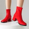 Женские ботильоны, короткие сапоги на толстом высоком каблуке с круглым носком на молнии, лаконичная женская модная обувь, зимняя красная, белая, черная 46