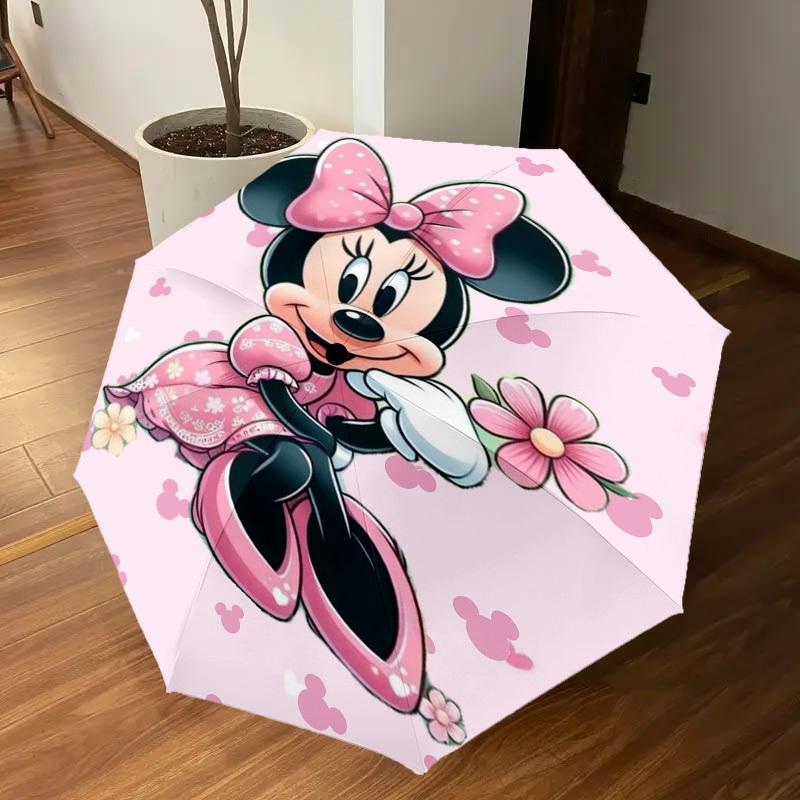 1PC pink minnie mouse Automatic Open/Close Umbrella with Windproof, 8-Rib Sturdy Canopy, Durable Ribs, Fashionable Design, Outdoor Accessory, Fun Prin