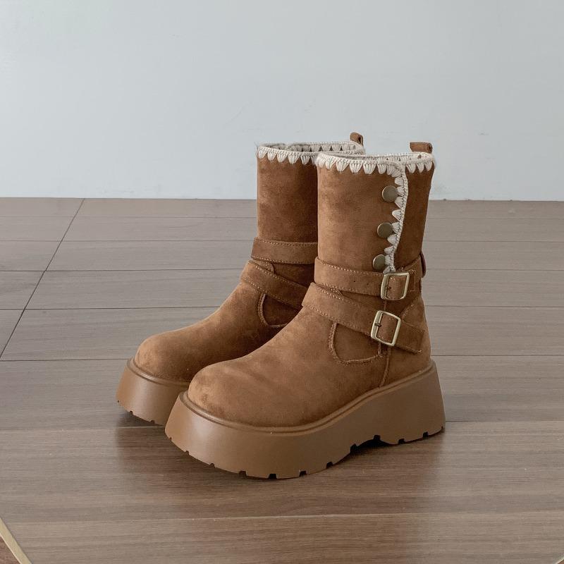 Винтажные туфли на толстой платформе, женские ботильоны до щиколотки, модные туфли с ремешком и пряжкой, обувь для увеличения роста, осенне-зимние женские короткие ботильоны