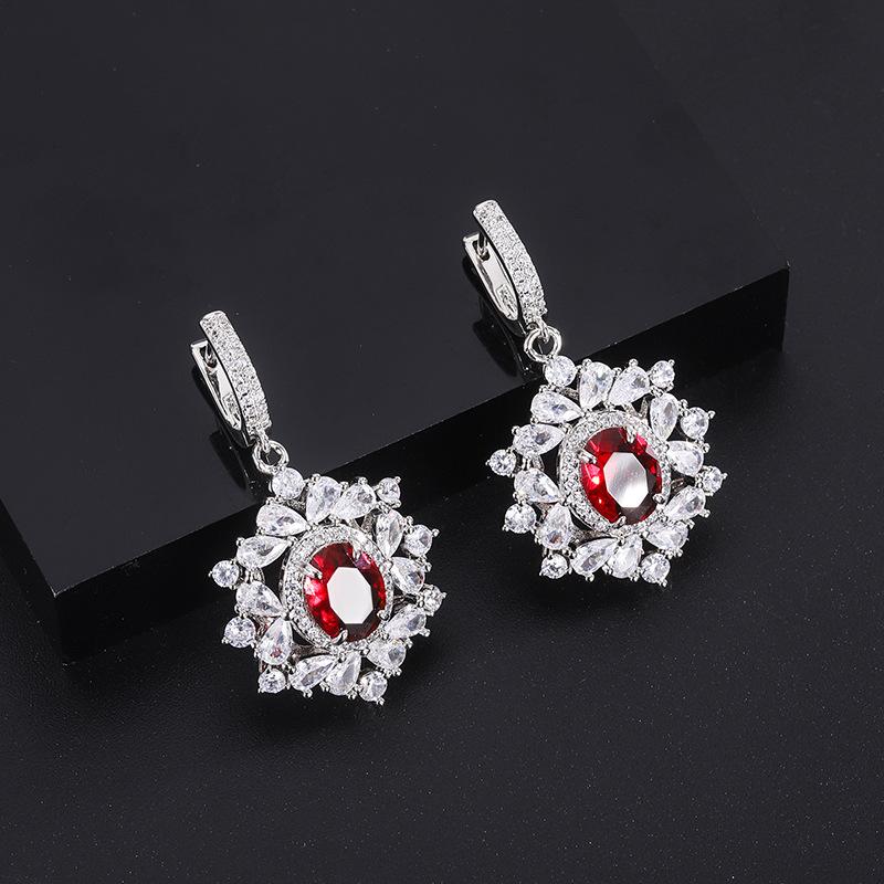 Hot European and American popular simulation jewelry imitation blood pigeon ruby stud ring necklace women