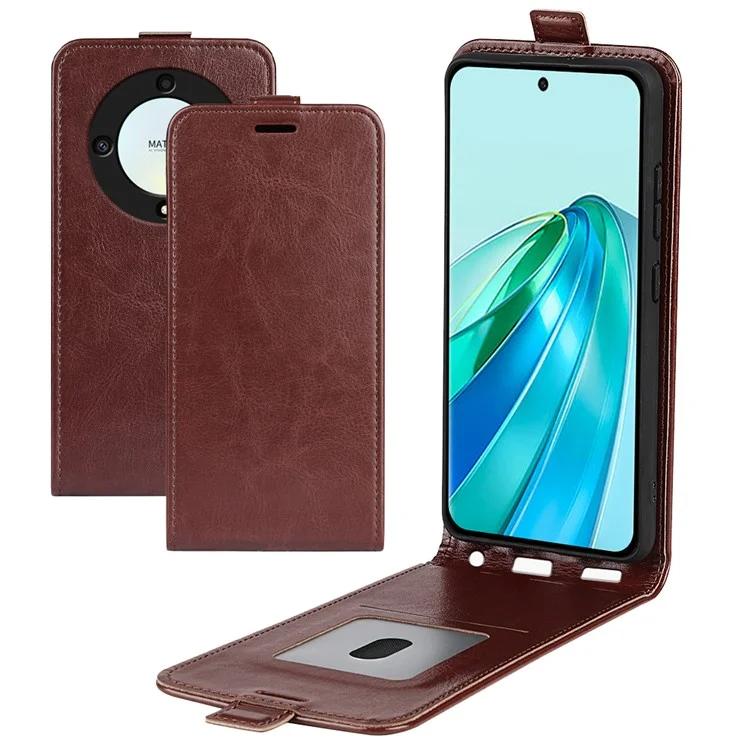 Чехол для телефона с держателем для карт Honor X9a 5G Crazy Horse с текстурой из искусственной кожи и вертикальной откидной крышкой