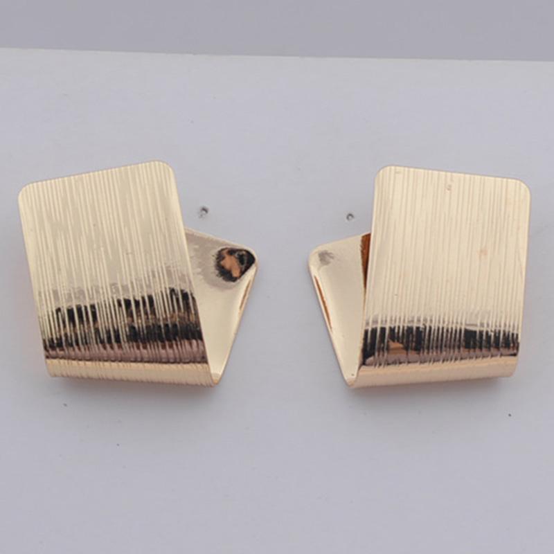 Gold Color Folded Square Stud Earrings for Women Simple Korean Temperament Jewelry for Lady Fashion Geometric Earrings