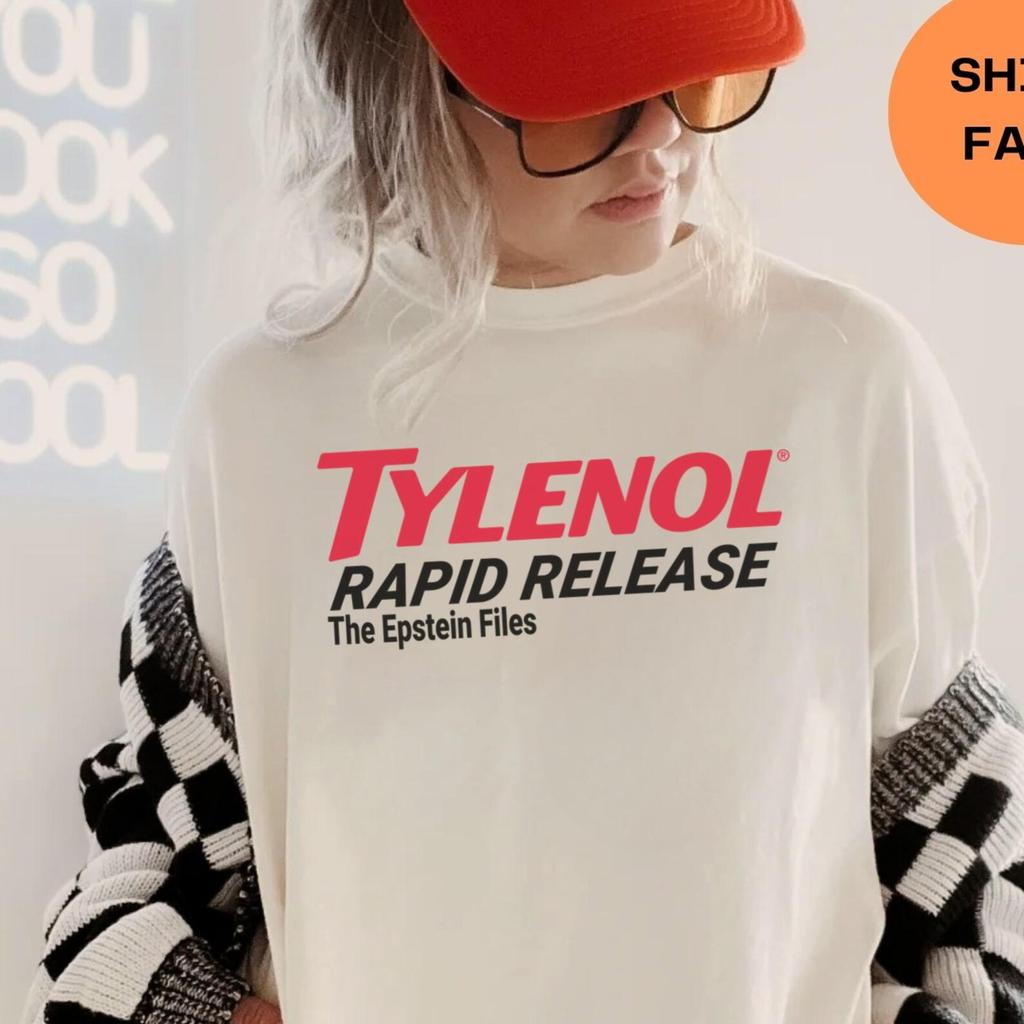 Футболка против Трампа: Футболка Tylenol Rapid Release The Epstein Files, Политическая левая футболка