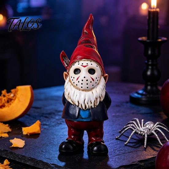 Прочные Настенные Витрины для Помещений Хэллоуин Фигурка из Смолы Voorhees, Милый Гном-Статуэтка с Хоккейной Маской Ужасов, Уличные Статуи для Патио и Сада с Ножом,