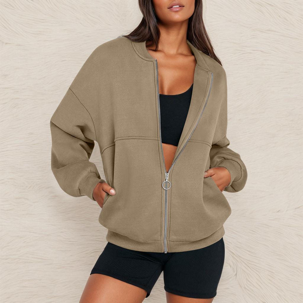 Женская толстовка свободного покроя на молнии с длинным рукавом, повседневная верхняя одежда