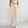 Women's High Waist Solid Color Casual Trousers Workout Sports Joggers Pants With Pockets