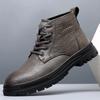 Модная мужская обувь осень-зима толстая подошва теплые кожаные ботинки с хлопком британский стиль мужские модные короткие рабочие ботинки 2024