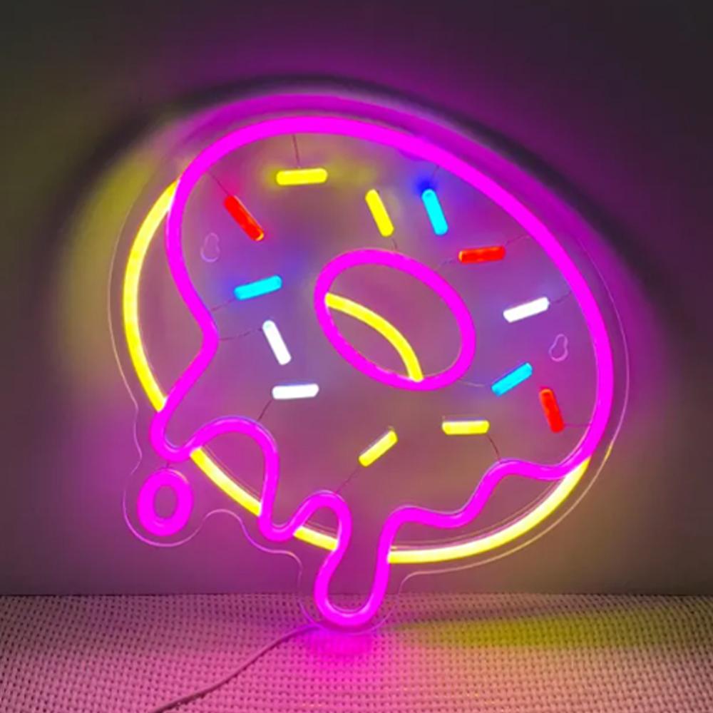 Donut Open Neon Sign - Bright LED Bakery Decor, Cafe Wall Light for Donut Shop & Home Kitchen, Sweet Gift for Dessert Lovers