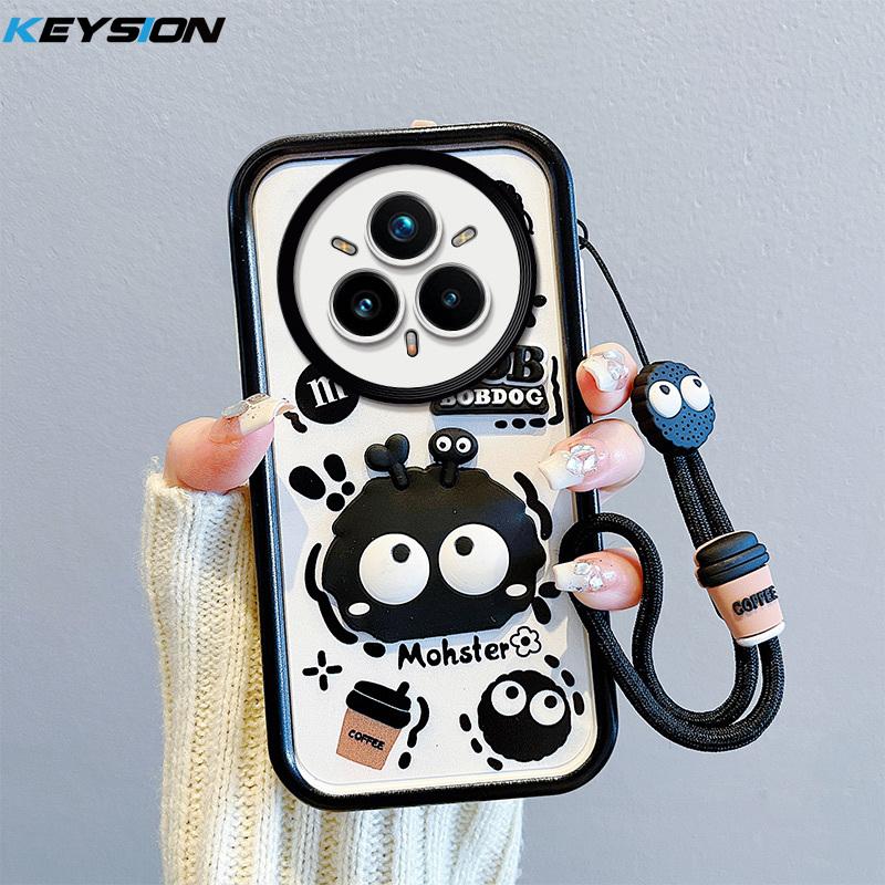 KEYSION Shockproof Case for Realme 14 Pro 5G with Lanyard Soft Silicone Cute 3D Cartoon Doll Phone Cover for OPPO Realme 14 Pro+ 5G