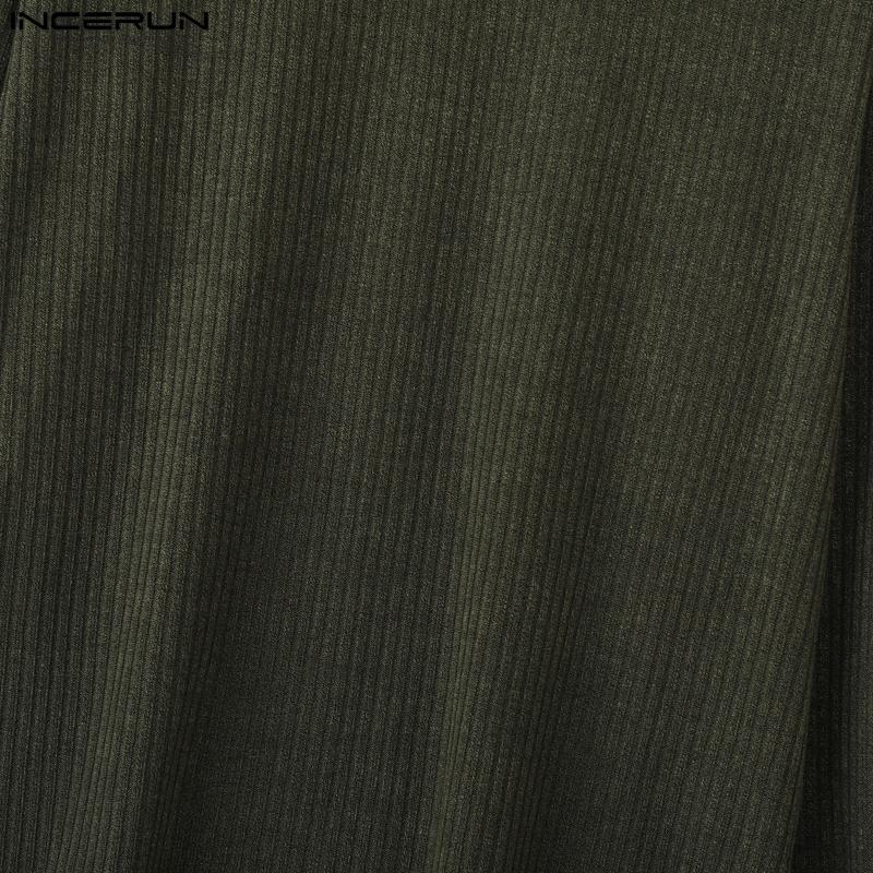 INCERUN Осенние мужские пуловеры кэжуал с круглым вырезом, длинными рукавами и текстурным рубчиком