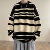 New Sweater Men's Winter Round Neck Sweater Jacket Boys Couple Pullover Lazy Striped Splicing Base
