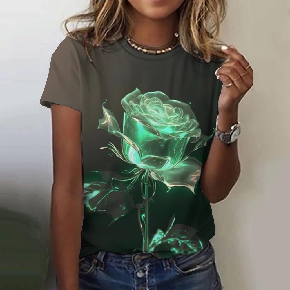 Летние футболки с 3D-принтом Crystal Flower для женщин, повседневная мода Y2k, футболка с коротким рукавом, футболки с круглым вырезом, топы, одежда