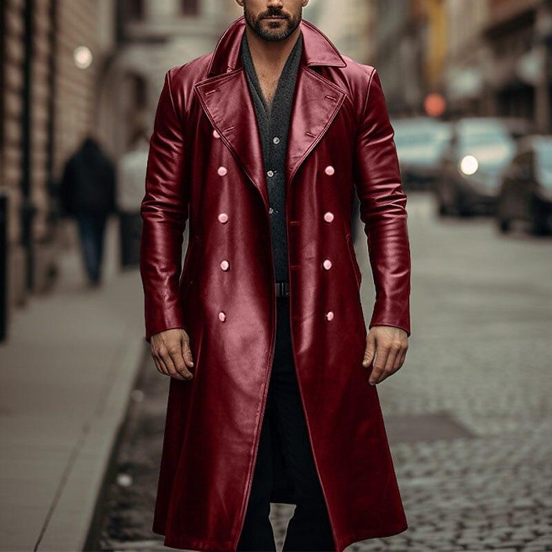 European and American large-size long leather trench coat men's double-breasted leather coat COS German military uniform medieval clothing leat