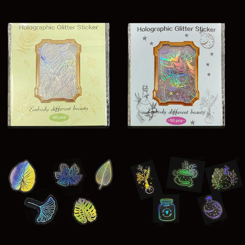 Голографические лазерные наклейки, 100 шт., прозрачные, серебристые, винтажные, декоративные блестящие наклейки «сделай сам», справочник, наклейки для домашних животных, посылка