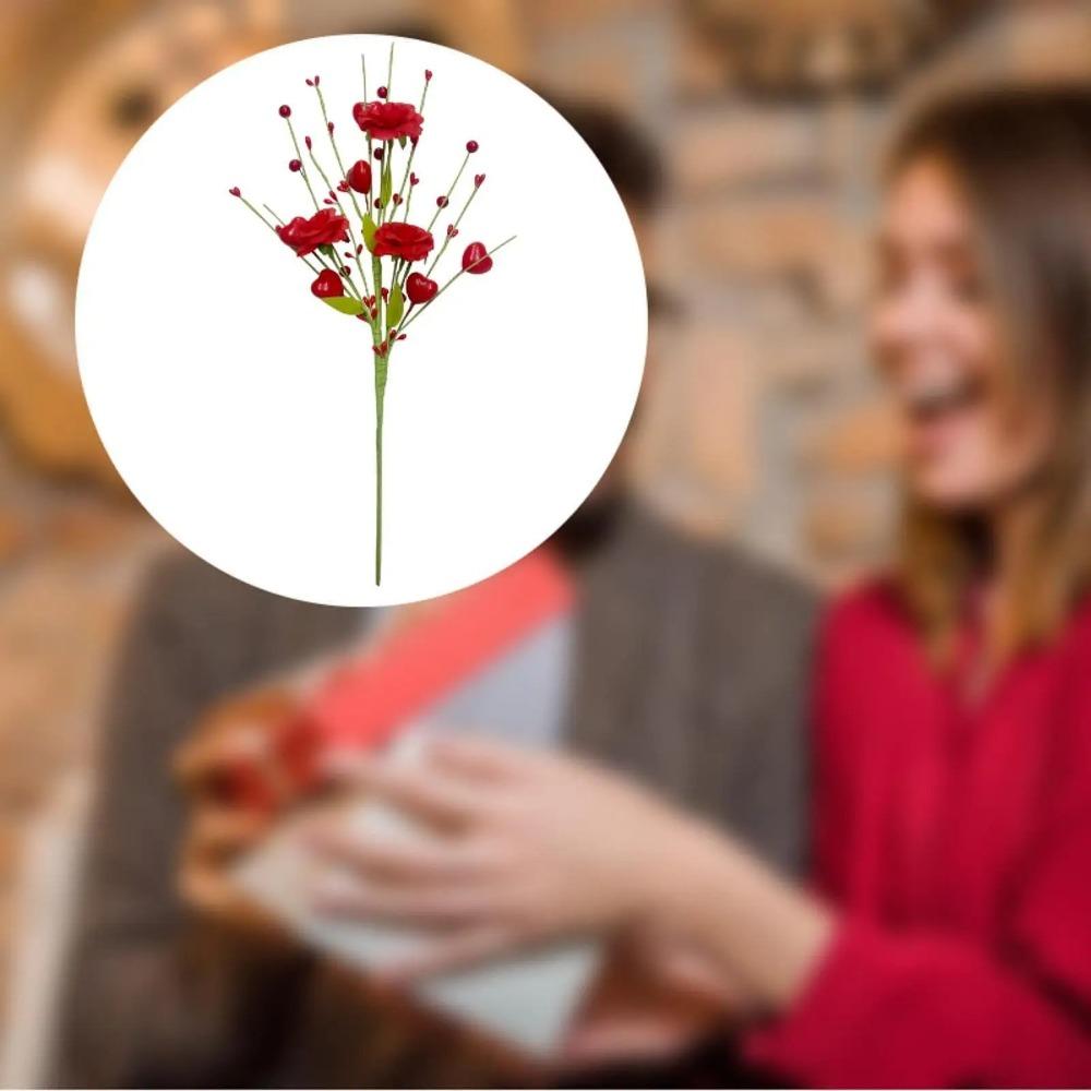 2pcs Red Pink Artificial Rose Heart Berry Branches Romantic Artificial Flower  Anniversary