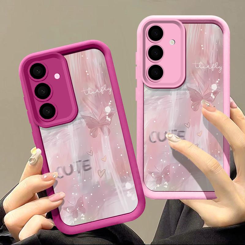Розовый градиентный чехол с бабочкой для Samsung Galaxy S25 S24 S23 S22 Ultra S24 FE A14 A36 A15 A35 A55 A53 A54 A16 A56 TPU чехол для телефона