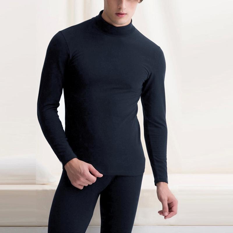 Men Sleeve Velvet Cotton-blend Underwear High Collar Thermal Underwear Set