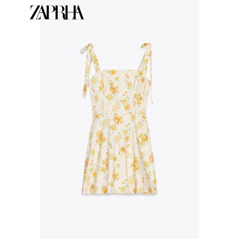 Zaprha New Arrival Sweet Sexy Bowknot Decoration Flowers Print Poplin Dress Small Slim Looking 4661396